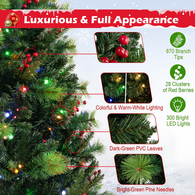 Load image into Gallery viewer, Goplus Pre-Lit Artificial Christmas Tree, Hinged Xmas Tree with 670 PVC &amp; Pine Needles Branch Tips
