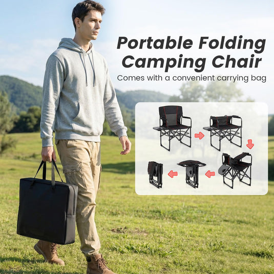 Goplus Heavy-Duty Director Chair with Side Table Cup Holder & Carrying Bag