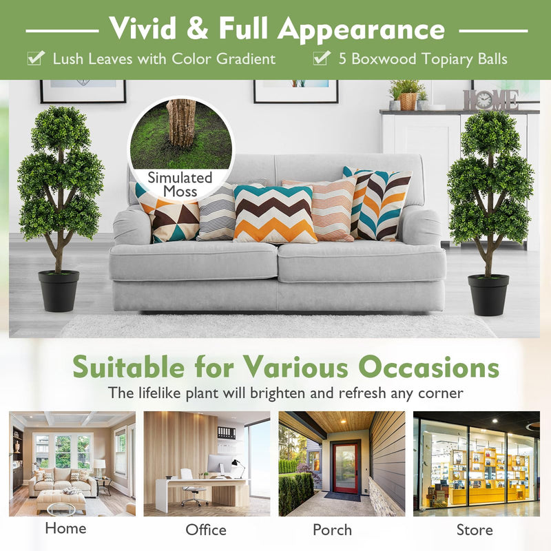 Load image into Gallery viewer, Goplus Artificial Boxwood Topiary Tree, 45” Tall Faux Potted Plants with 5 Ball-Shaped Topiaries, Cement Flowerpot
