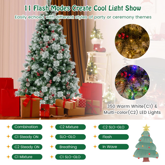 Goplus 6ft Pre-Lit Artificial Christmas Tree, Hinged Xmas Tree, for Office Home Decor
