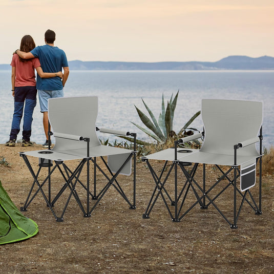 Goplus Oversized Camping Chair with Side Table, Folding Heavy-Duty Picnic Chair w/ 2 Storage Pockets