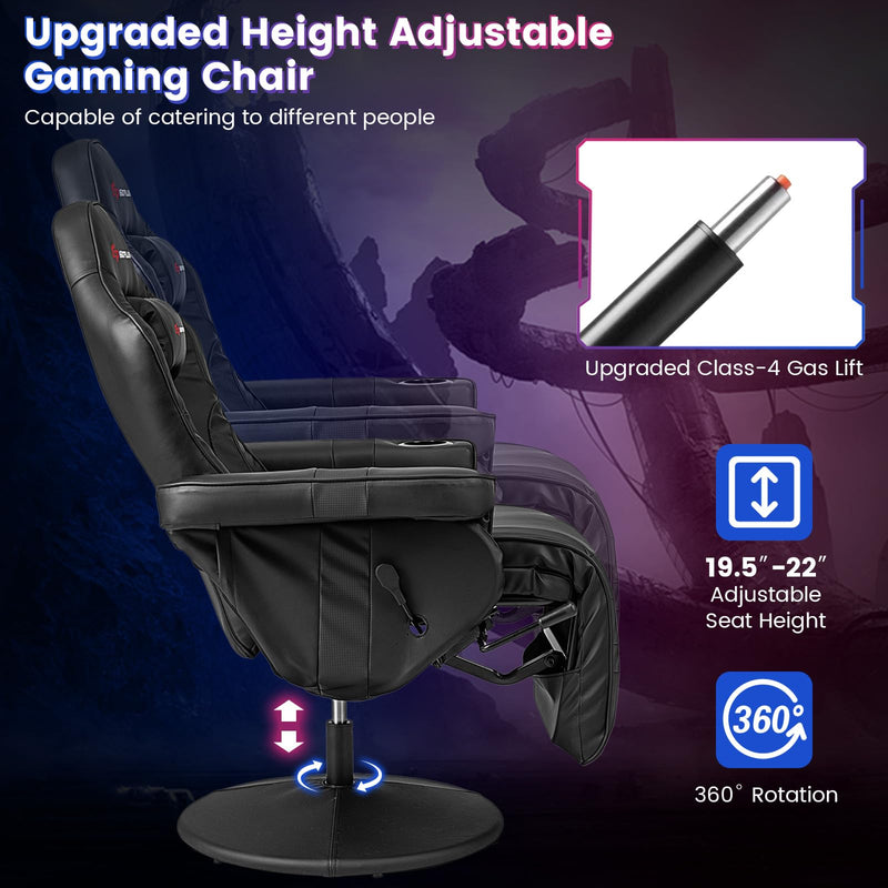 Load image into Gallery viewer, Height Adjustable Massage Video Game Chair with Retractable Footrest - Goplus
