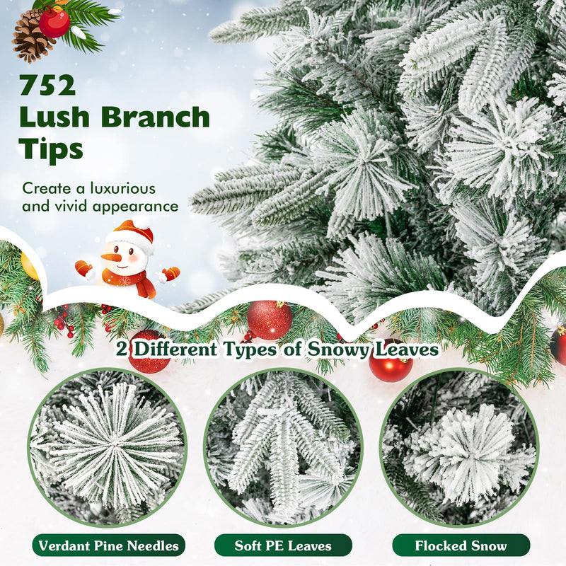 Load image into Gallery viewer, Goplus 6ft Pre-Lit Snow Flocked Artificial Christmas Tree, Pine Needles, for Holiday Party Office Home Decor
