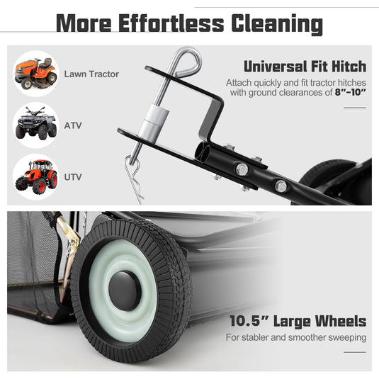 Goplus Lawn Sweeper Tow Behind with Large-Capacity Hopper Bag