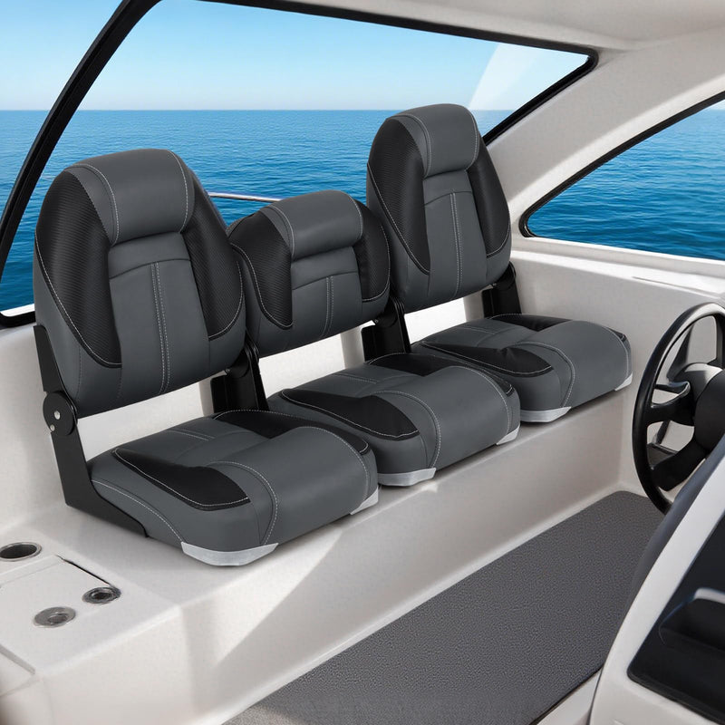 Load image into Gallery viewer, Goplus 3-Pack Folding Boat Seats, 2 High-Back &amp; 1 Low-Back Bass Boat Chairs w/ 28D Soft Sponge Padding
