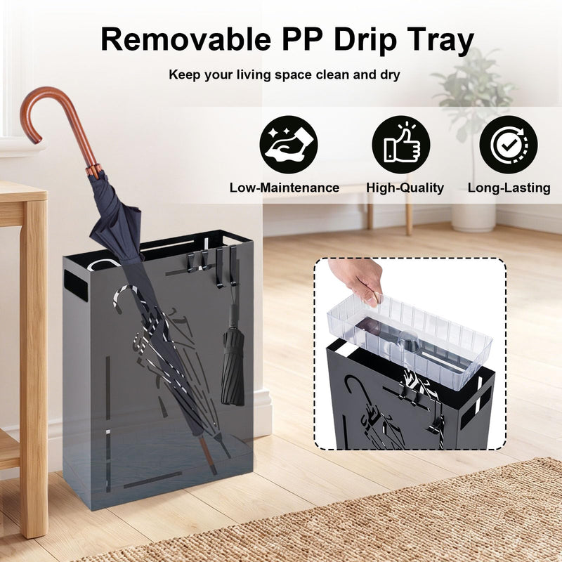 Load image into Gallery viewer, Goplus Metal Umbrella Stand with Removable Drip Tray and 4 Hanging Hooks
