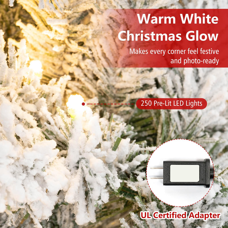 Load image into Gallery viewer, Goplus 6ft/7.5ft Pre-Lit Snow Flocked Christmas Tree with LED Lights | Holiday Decoration Snowy Tree
