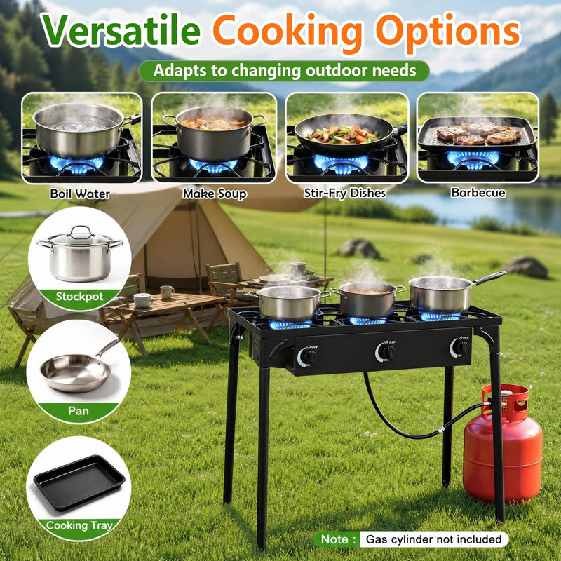 Load image into Gallery viewer, Goplus Outdoor Three Burner Gas Stove | 240,000 BTU High Pressure
