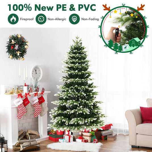 Goplus 7ft Pre-Lit Artificial Christmas Tree with Quick Power Connector
