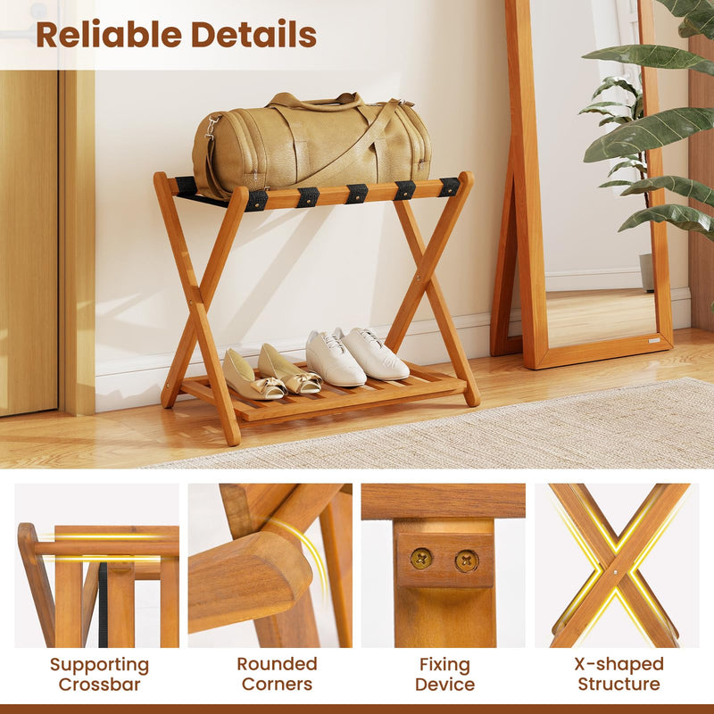 Load image into Gallery viewer, Goplus Luggage Rack Set of 2 or 4 Folding Acacia Wooden Suitcase Stand
