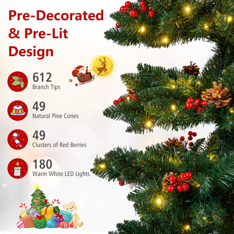 Load image into Gallery viewer, Goplus 6FT / 7FT Pre-Lit Spiral Christmas Tree with Branch Tips Pine Cones Red Berries
