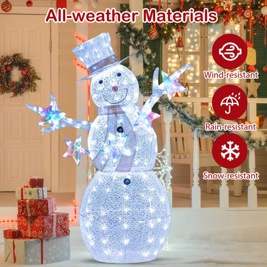 Goplus 5 FT Lighted Snowman Christmas Outdoor Decoration with Hat, Scarf & Stars