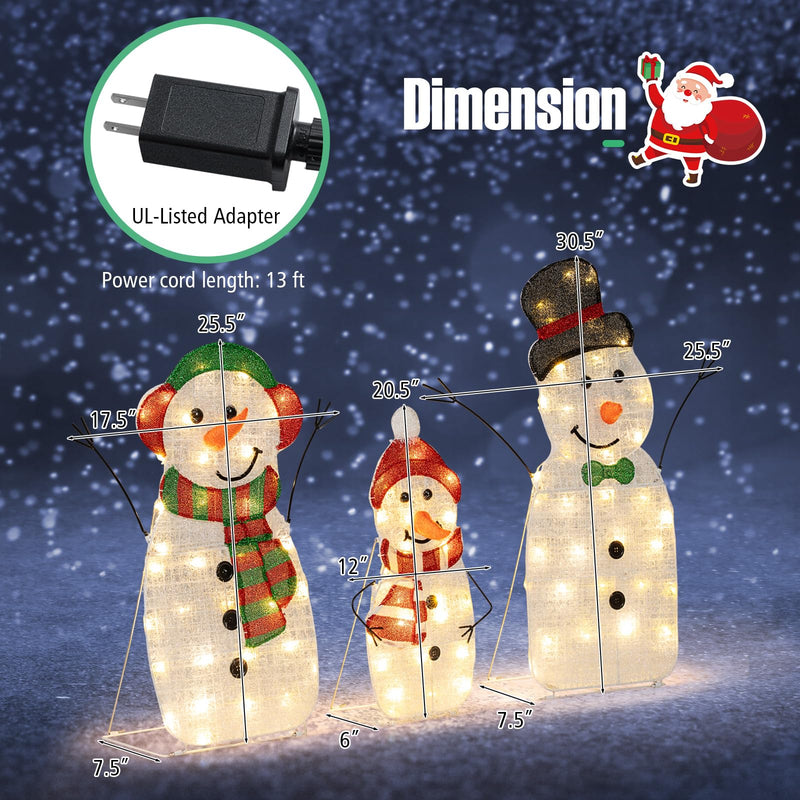 Load image into Gallery viewer, Lighted Snowman Family Christmas Decoration 3-Piece Pre-Lit 2D Snowman Set
