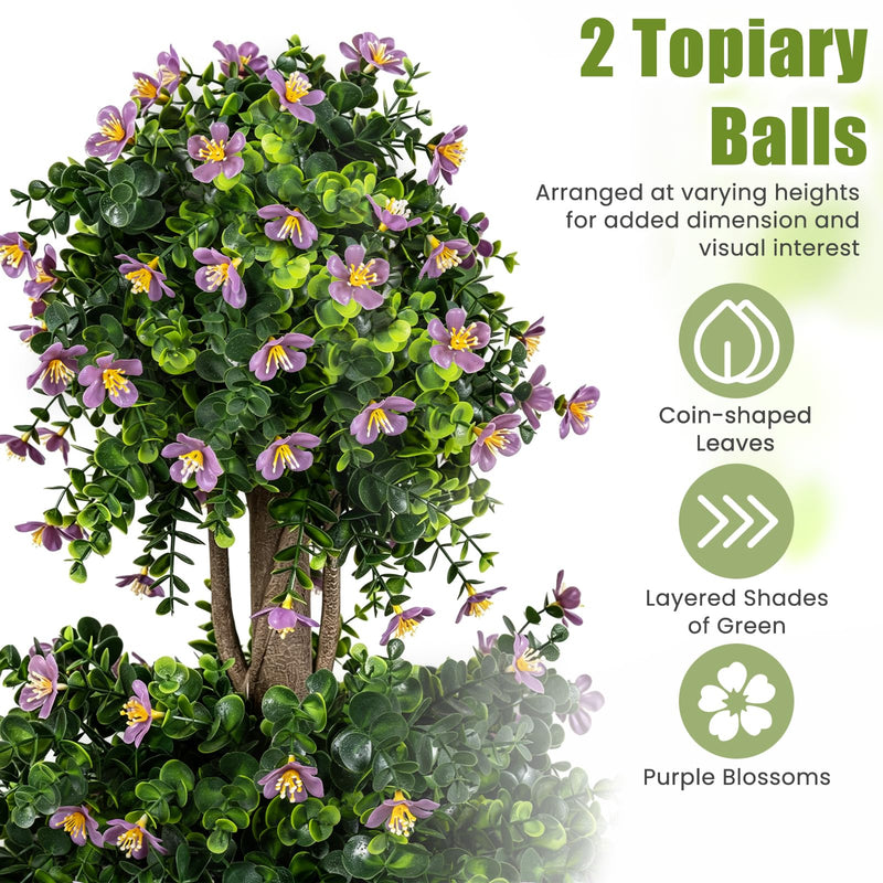 Load image into Gallery viewer, Goplus Set of 2 Artificial Topiary Trees | Realistic Evergreen Plant w/ 2 Topiary Balls and Blossoms
