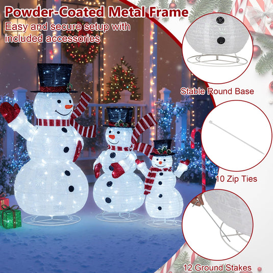 3-Piece Pre-Lit 3D Snowman Set with 270 LED Lights
