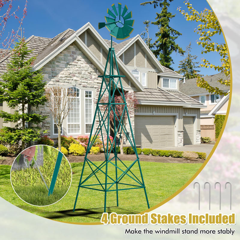 Load image into Gallery viewer, Goplus 8 ft Ornamental Windmill, All-Weather Metal Wind Mill w/ 4 Support Legs, Decorative Weathervane

