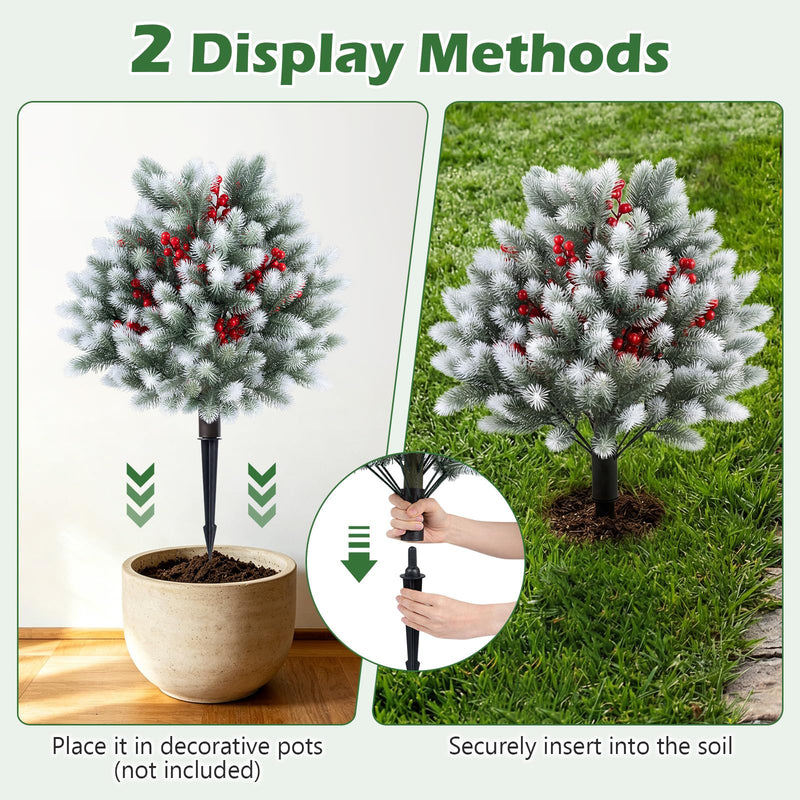 Load image into Gallery viewer, Goplus 27.5" Faux Pine Needle Bushes with Ground Spikes | Artificial Cedar Topiary Ball Trees Set of 2
