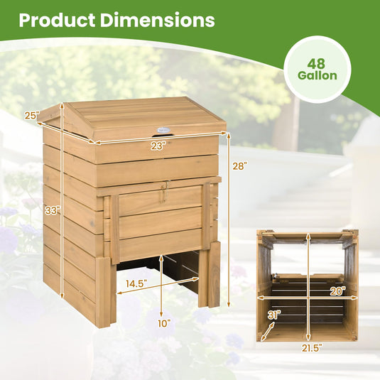 Goplus 48 Gallon Solid Wood Compost Bin w/Lockable Sliding Door and Flip-top Opening