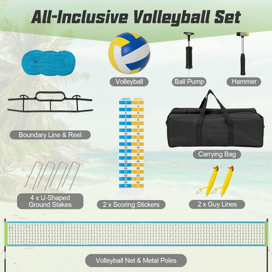 Goplus Portable Outdoor Volleyball Net w/Set Easy Setup Height Adjustable Poles