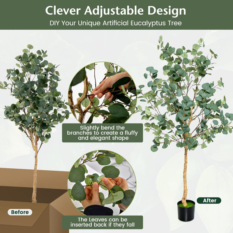 Load image into Gallery viewer, Goplus 5.5ft Artificial Eucalyptus Tree, Tall Faux Eucalyptus Stems Fake Plants in Pot with 517 Silver Dollar Leaves
