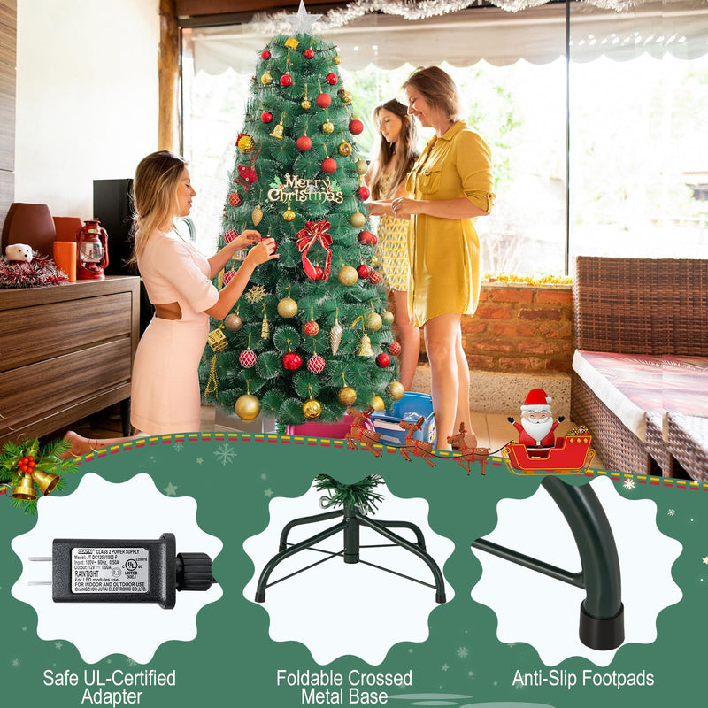 Load image into Gallery viewer, Goplus 7ft Pre-Lit Fiber Optic Christmas Tree Snowy Pine Needles
