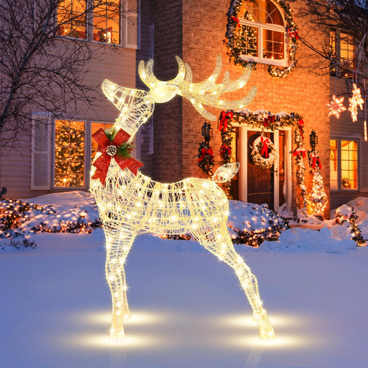 Goplus Lighted Christmas Reindeer | 4.4 FT Pre-Lit Xmas Holiday Decoration