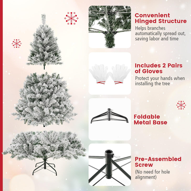 Load image into Gallery viewer, Goplus 3-Minute-Setup Pre-Lit Snow Flocked Christmas Tree Artificial Hinged Xmas Tree
