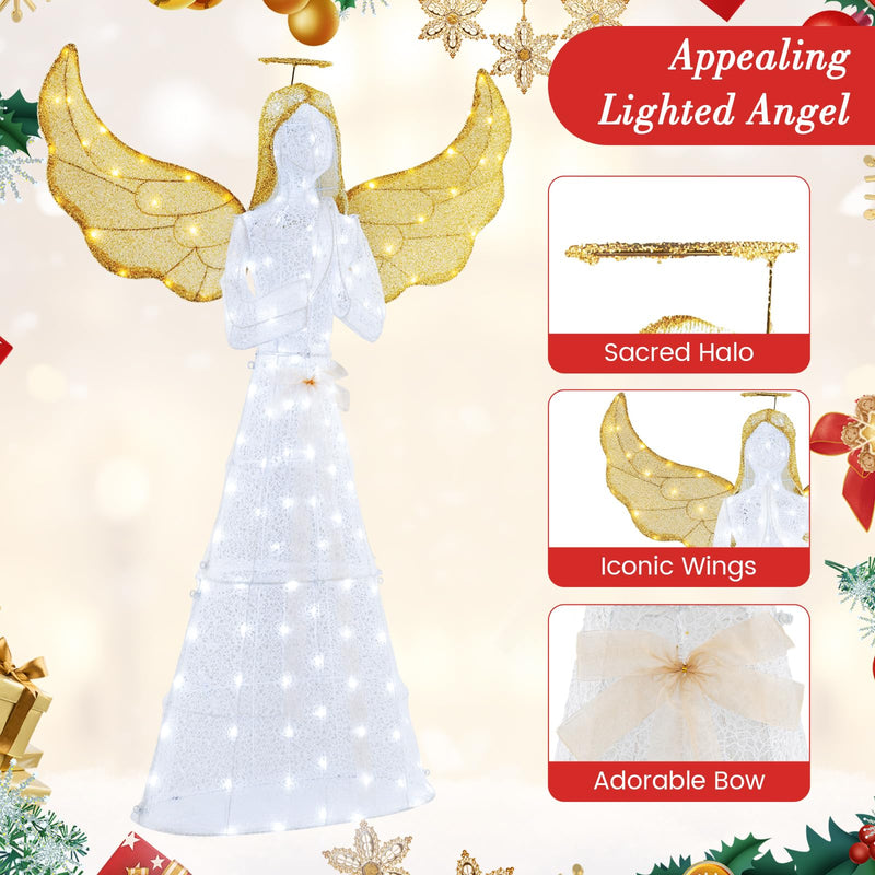 Load image into Gallery viewer, Goplus 5 FT Christmas Pre-Lit Angel, Yard Lighted-up Festive Angel w/Halo
