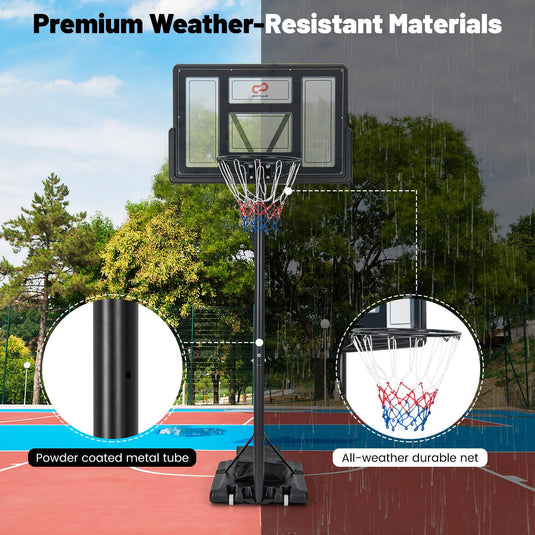 Goplus 4.4-10 ft Adjustable Basketball Hoop Outdoor w/ 44" Shatterproof Backboard & Weight Bag