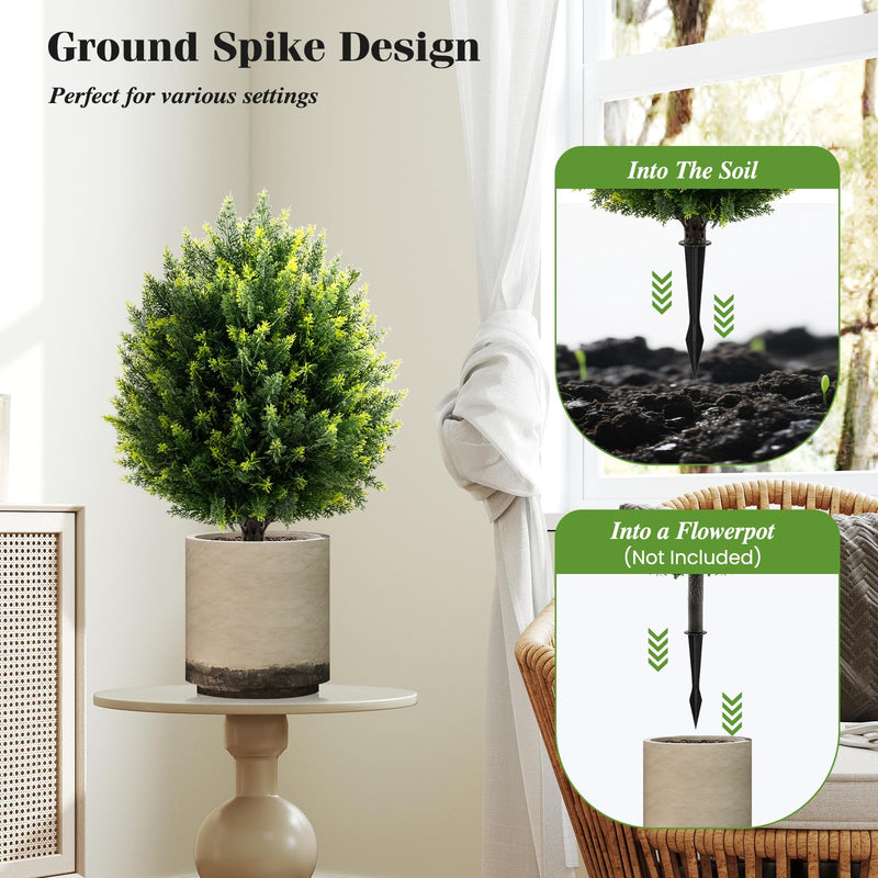 Load image into Gallery viewer, Goplus 2 Pack Faux Cedar Bushes with Ground Spike Sun-Protective Fake Shrub Plants
