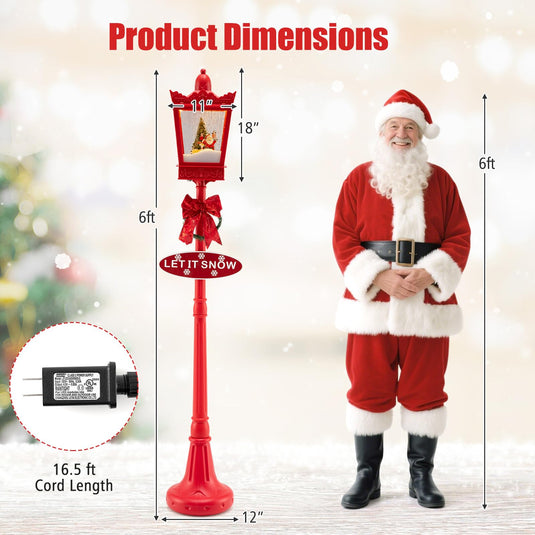 Goplus 8 ft Musical Christmas Streetlight w/Warm White LED Lights Snowy Effects Santa Scene