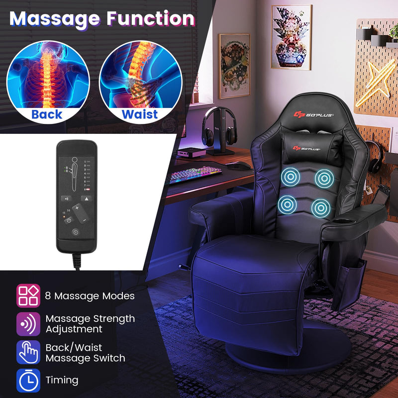Load image into Gallery viewer, Height Adjustable Massage Video Game Chair with Retractable Footrest - Goplus
