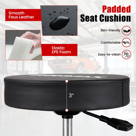 Goplus Rolling Mechanic Stool with Cushioned Seat with 3 Drawers and Tool Tray