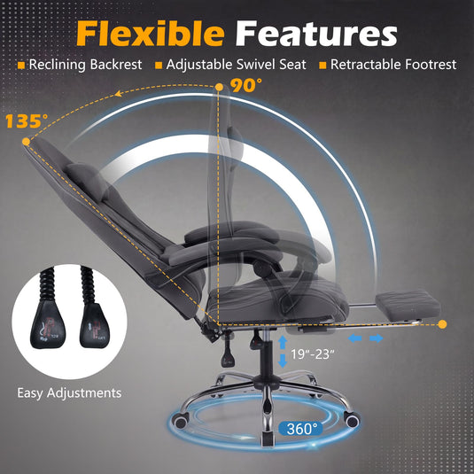 Goplus Ergonomic Gaming Chair with Linkage Armrests & Detachable Headrest for Home Office