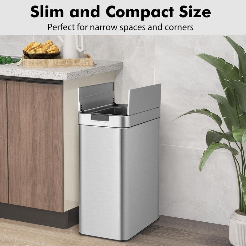 Load image into Gallery viewer, Goplus Slim Kitchen Trash Can, 13.2 Gallon Motion Sensor Garbage Bin with Wing Lids, Anti-Fingerprint Touchless Waste Bin
