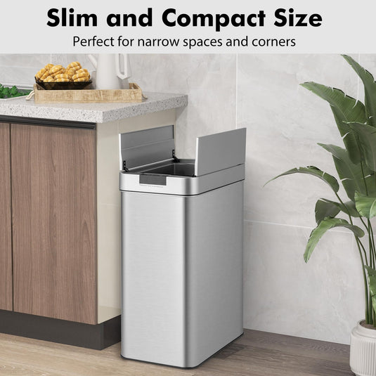 Goplus Slim Kitchen Trash Can, 13.2 Gallon Motion Sensor Garbage Bin with Wing Lids, Anti-Fingerprint Touchless Waste Bin