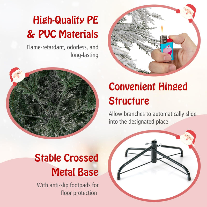 Load image into Gallery viewer, Goplus 6ft Pre-Lit Snow Flocked Christmas Tree, Artificial Hinged Full Xmas Tree with 519 PVC &amp; Pine Needles
