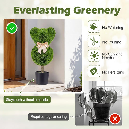 Goplus 2 Pcs Bear Topiary Trees with Pots 24.5" Decorative Artificial Animal Shrubs