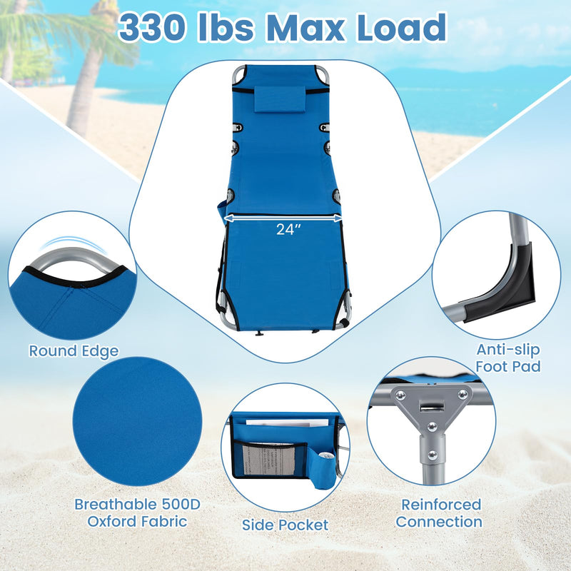 Load image into Gallery viewer, Goplus Tanning Chair with Face Arm Holes w/4-Level Backrest &amp; Head Pillow for Pool Beach
