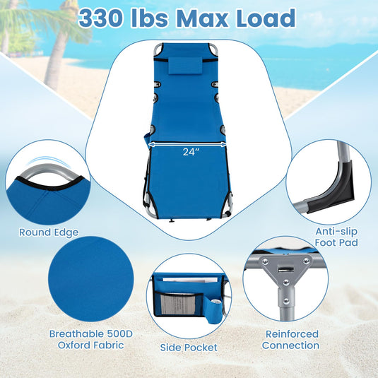 Goplus Tanning Chair with Face Arm Holes w/4-Level Backrest & Head Pillow for Pool Beach