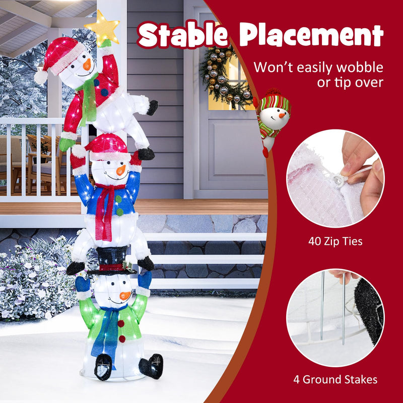 Load image into Gallery viewer, Goplus 6 ft Christmas Stacked Snowman, 3D Pre-Lit Snowman Decoration w/ 155 LED Lights
