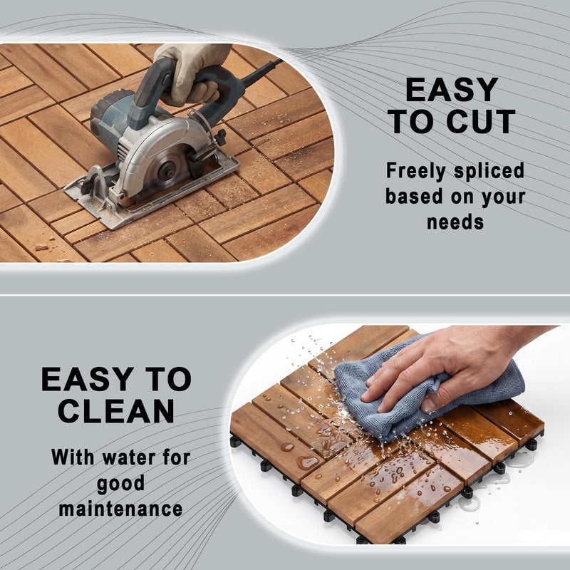 Load image into Gallery viewer, Goplus Checkered Acacia Wood Deck Tiles 12" x 12" Interlocking Floor Tiles for Patio
