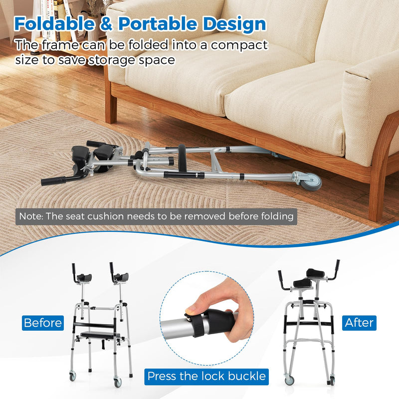 Load image into Gallery viewer, Goplus Folding Walker 450 Lbs Foldable Standard Walker with 5&#39;&#39; Wheels Seat and Removable Armrests
