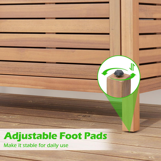 Goplus Patio 2-Door Acacia Wood Storage Container with Faux Marble Top