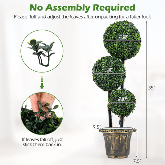 Goplus 3 FT Artificial Boxwood Topiary Tree Sun-Protective Triple Ball Fake Plants Shrubs (1/2 Pack)