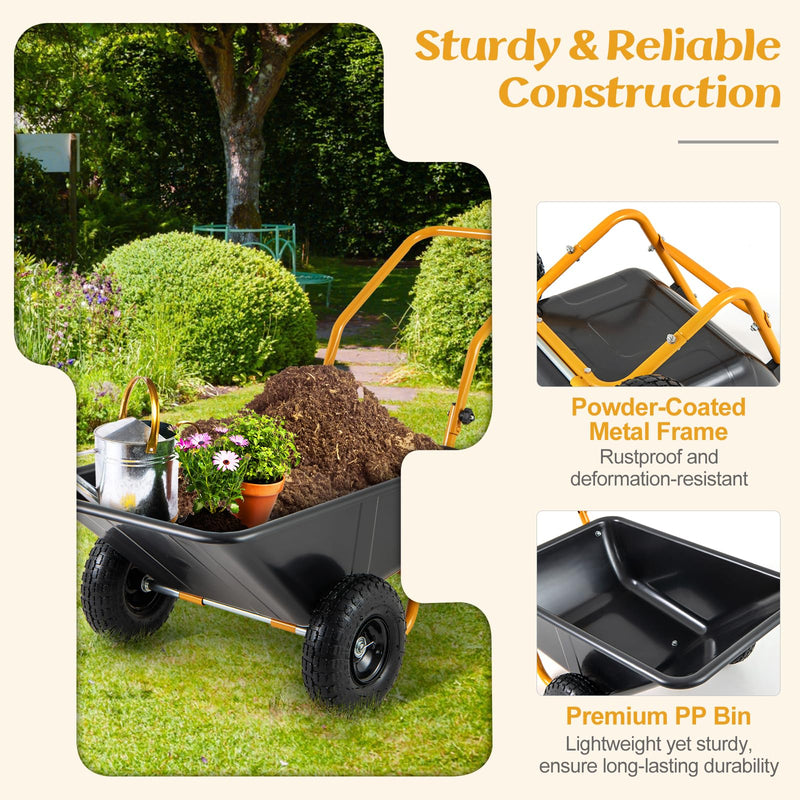 Load image into Gallery viewer, Goplus Dual-Wheel Wheelbarrow, Heavy-Duty Garden Utility Cart w/Pneumatic Tires, 330LBS Capacity
