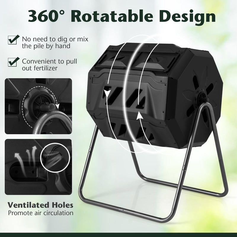 Load image into Gallery viewer, Goplus Compost Bin, 42-Gal Dual Chamber Composting Tumbler w/2 Sliding Doors, Heavy-Duty Metal Frame
