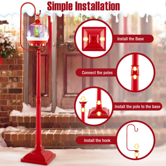 Goplus 68 Inch Musical Christmas Street Lamp, Festive Lamp Post w/Sound-Activated Snow Globe Lantern