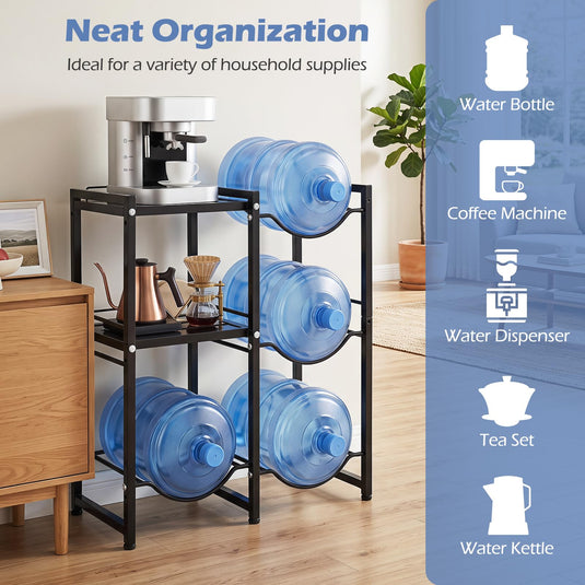 Goplus 3-Tier 5 Gallon Water Jug Holder with Shelves (Small Top Sheld)