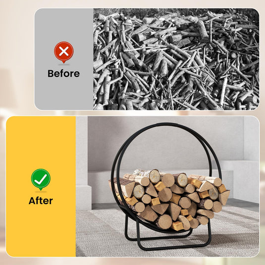 Goplus 20" Round Heavy-duty Metal Curved Log Rack with Stand for Indoor & Outdoor